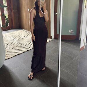 DISSH LISS BITTER CHOC HALTER MAXI DRESS